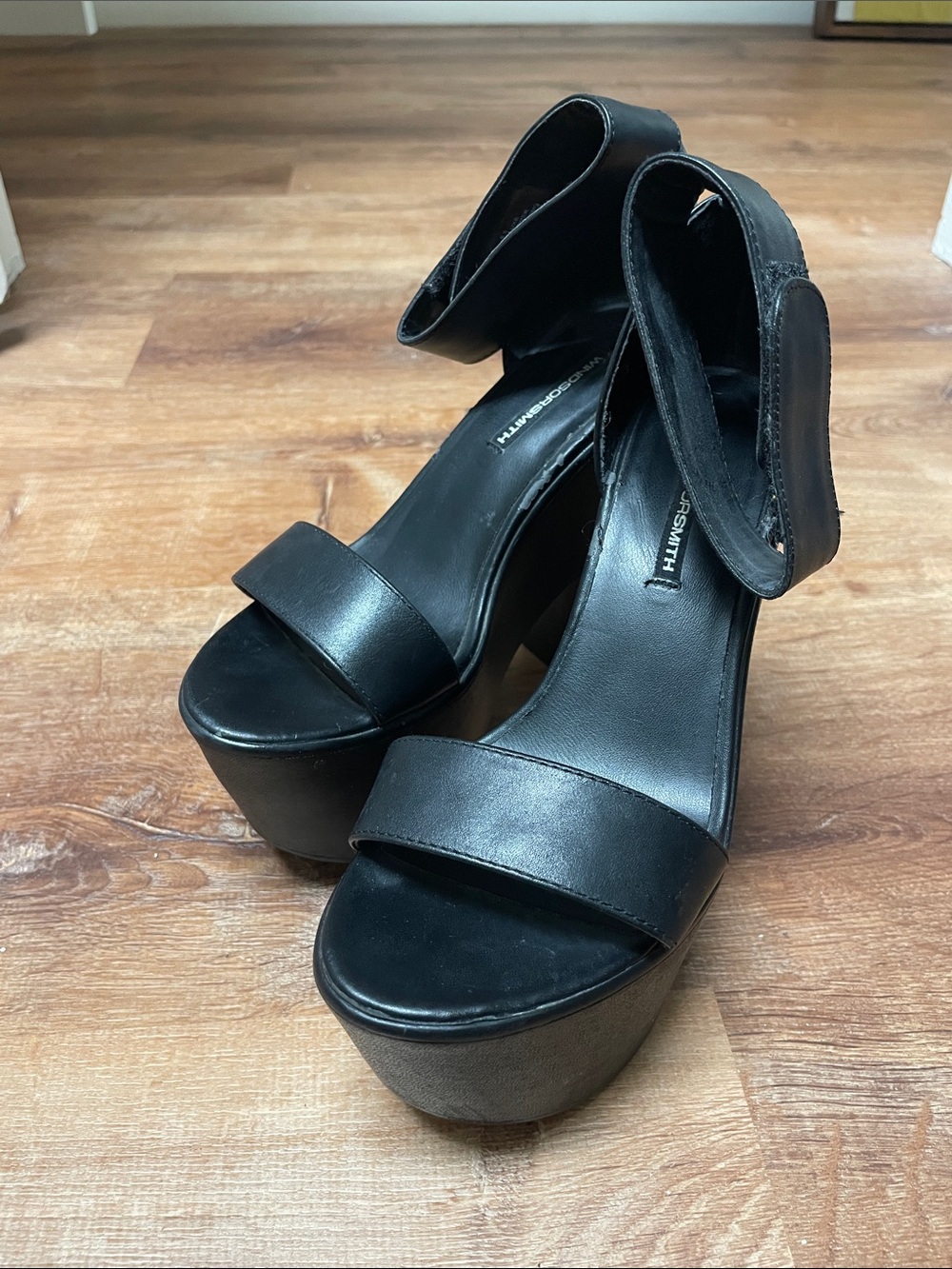 Windsor Smith Black Leather Platform Ankle-Strap Sandals